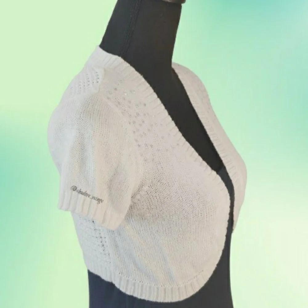 Justice White Rhinestone Shrug - Girl's 16/18 Women XS/Small Cropped Cardigan